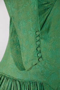 rare robe de soirée soie verte et doré '1940 rare evening dress green and golden silk